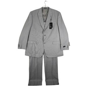 Sean John 2pc Full Suit Grey Men's 46L Peaked Lapel Pants 37x31 Pleated NWT